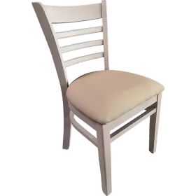 <p>Chaise de restaurant Nikki en promotion</p><p>Châssis : teinté blanc vintage</p><p>Rembourrage : similicuir blanc/beige</p><p><strong>Disponible (sous réserve) : 10&nbsp